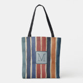 Vertikale breite Streifen Teal-Farbblock-Monogramm Tasche (Rückseite)