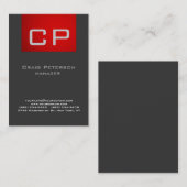 Vertikale Creative Grau Red Monogram Business Card Visitenkarte (Vorne/Hinten)