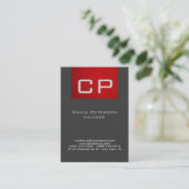 Vertikale Creative Grau Red Monogram Business Card Visitenkarte (Stehend Vorderseite)