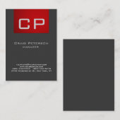Vertikale Creative Grau Red Monogram Business Card Visitenkarte (Vorne/Hinten)