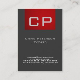 Vertikale Creative Grau Red Monogram Business Card Visitenkarte