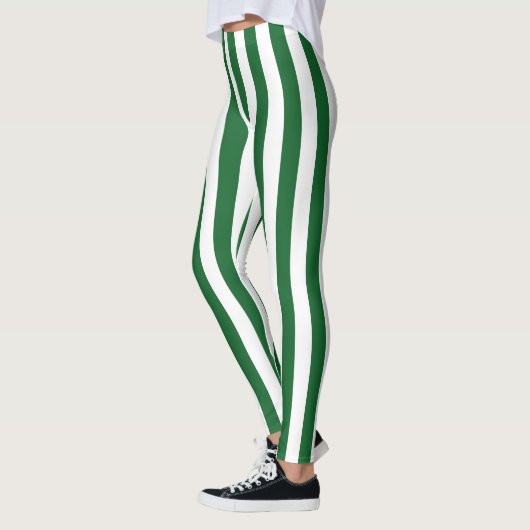Vertikale grüne und weiße Streifen Leggings (Links)