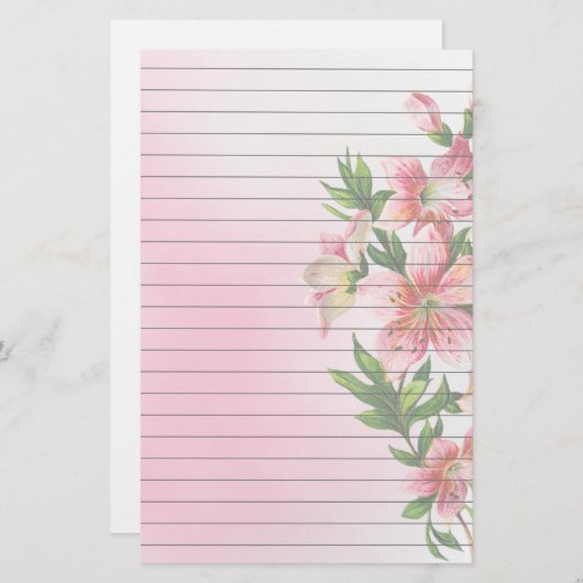 Vertikale Gruppe rosa Blumen gezeichnet Briefpapier (Vorne/Hinten)