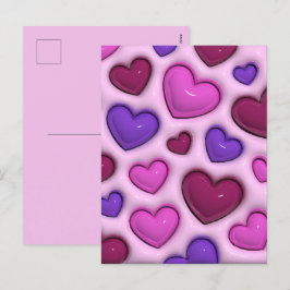 Vertikale Herzpostkarte mit 3D Glossy Hearts Feiertagspostkarte