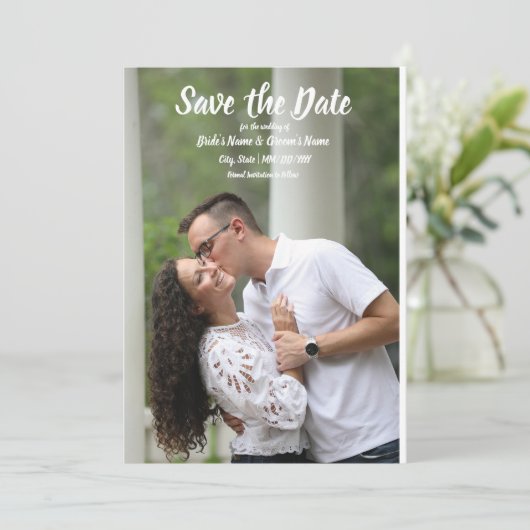 Vertikale Hochzeit speichert das Datum Einladung (Stehend Vorderseite)