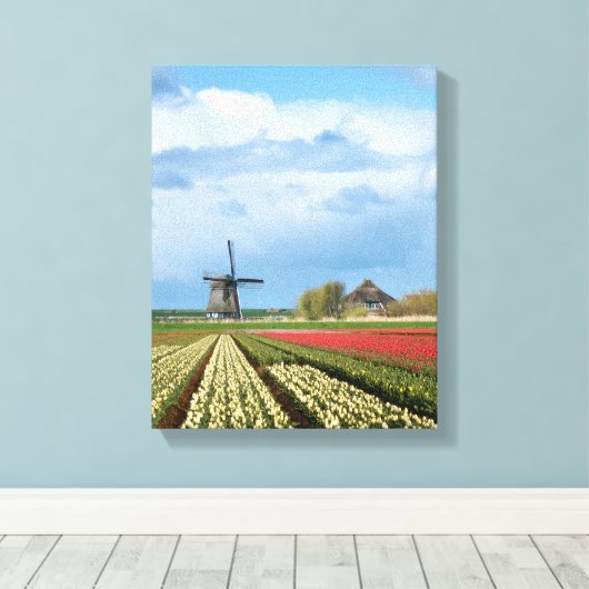 Vertikale Leinwand von Windmühle und Tulpen (Insitu (Holzboden))