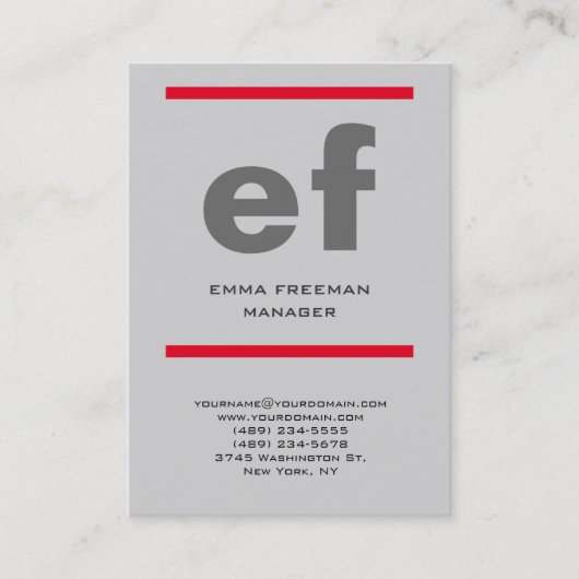 Vertikale, moderne, hellgraue, riesige rote Linien Visitenkarte (Vorderseite)