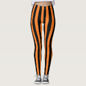 Vertikale orange und schwarze Streifen Leggings (Vorderseite)