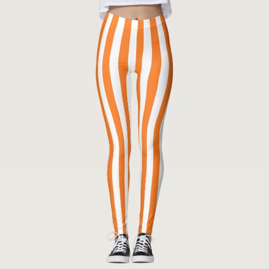 Vertikale orange und weiße Streifen Leggings (Vorderseite)