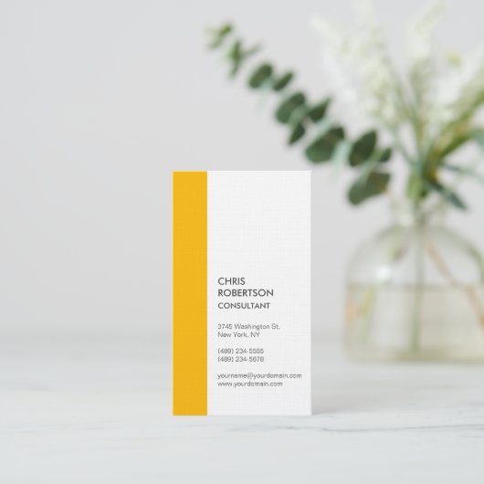 Vertikale Premium-Leinen Minimalistisch modern Visitenkarte (Stehend Vorderseite)
