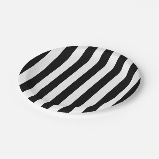 Vertikale Referent-Schwarzweiss-Streifen Pappteller (Schrägansicht)