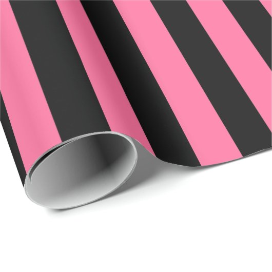 Vertikale rosa und schwarze Streifen Geschenkpapier (Rolleneckpunkt)