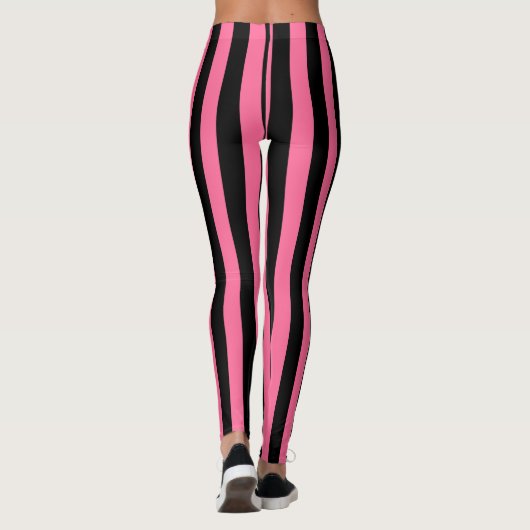 Vertikale rosa und schwarze Streifen Leggings (Rückseite)
