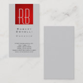Vertikale, rote, grau-Monogramm-Visitenkarte Visitenkarte (Vorne/Hinten)