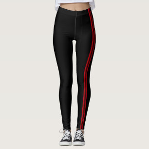 Vertikale rote Linien über Schwarz Leggings