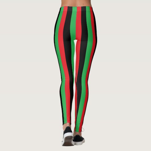 Vertikale rote, schwarze und grüne Streifen Leggings (Rückseite)