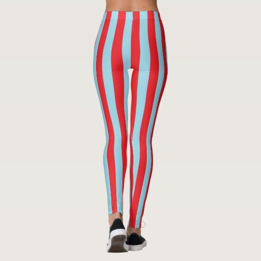 Vertikale rote und blaue Pastellstreifen Leggings (Rückseite)