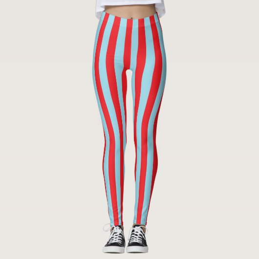 Vertikale rote und blaue Pastellstreifen Leggings (Vorderseite)