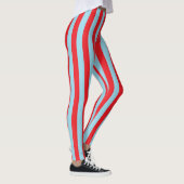 Vertikale rote und blaue Pastellstreifen Leggings (Rechts)