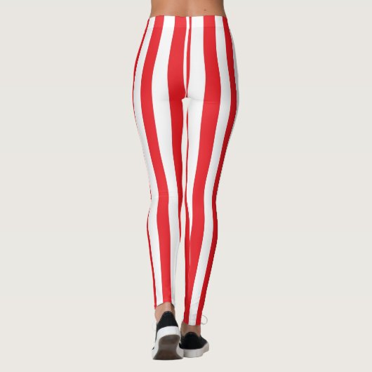 Vertikale rote und weiße Streifen Leggings (Rückseite)