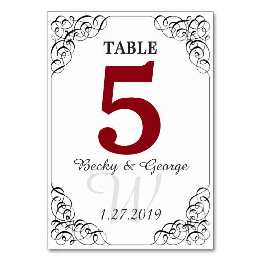 Vertikale rote und weiße Tischkarte Tischnummer (Rückseite)