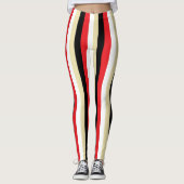 Vertikale rote, weiße, beige und schwarze Streifen Leggings (Vorderseite)