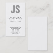 Vertikale Schlicht-graue Monogramm-Visitenkarte Visitenkarte (Vorne/Hinten)