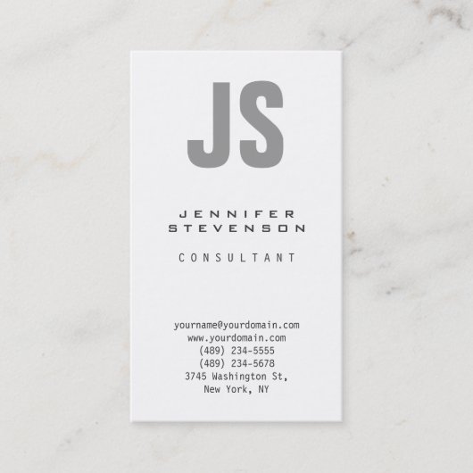 Vertikale Schlicht-graue Monogramm-Visitenkarte Visitenkarte (Vorderseite)
