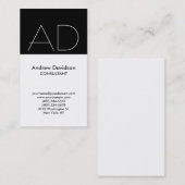 Vertikale Schwarz-weiße Monogramm-Visitenkarte Visitenkarte (Vorne/Hinten)