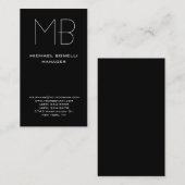 Vertikale Schwarz-weiße Monogramm-Visitenkarte Visitenkarte (Vorne/Hinten)