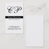 Vertikale Schwarz-weiße Monogramm-Visitenkarte Visitenkarte (Vorne/Hinten)
