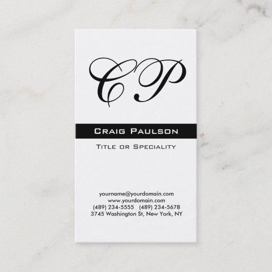 Vertikale Schwarz-weiße Monogramm-Visitenkarte Visitenkarte (Vorderseite)