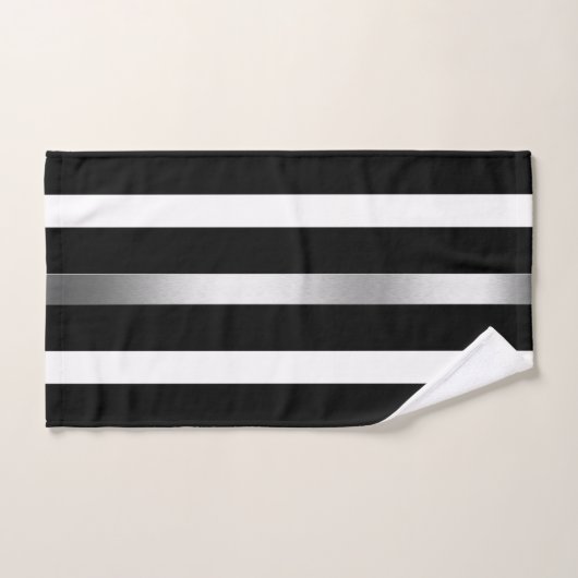 Vertikale schwarz-weiße Streifen silberfarbene Akz Badhandtuch Set (Handtuch)