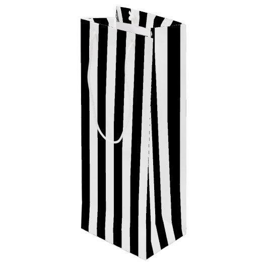 Vertikale schwarze und weiße Streifen Geschenktüte Für Weinflaschen (Rückseite Schrägansicht)