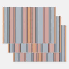 Vertikale Streifen in blau rosa, graue Farbe Geschenkpapier Set