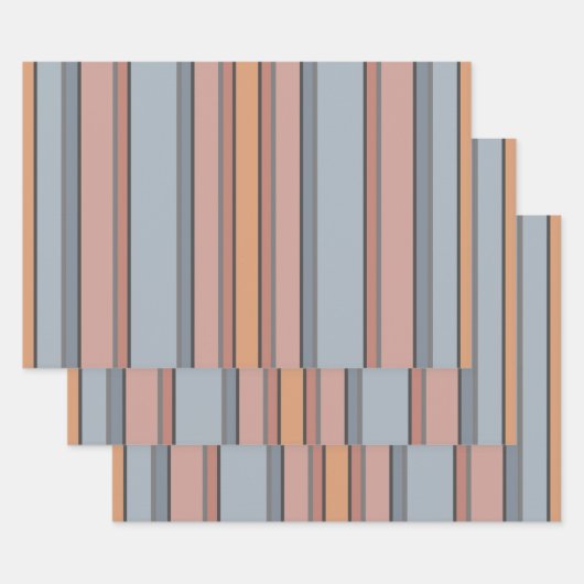 Vertikale Streifen in blau rosa, graue Farbe Geschenkpapier Set (Set)