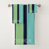 Vertikale Streifen in den Bereichen Grün, Marine u Badhandtuch Set (Insitu)