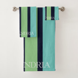 Vertikale Streifen in den Bereichen Grün, Marine u Badhandtuch Set