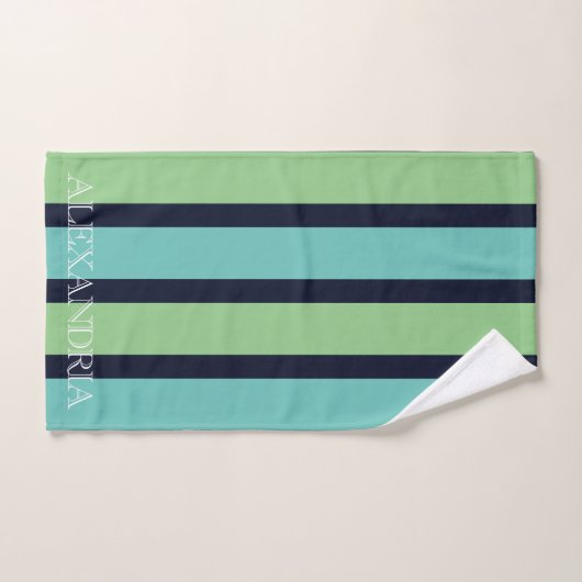 Vertikale Streifen in den Bereichen Grün, Marine u Badhandtuch Set (Handtuch)