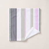 Vertikale Streifen in Grau und Rosa. Badhandtuch Set (Waschlappen)