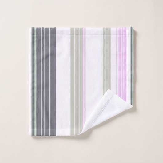 Vertikale Streifen in Grau und Rosa. Badhandtuch Set (Waschlappen)
