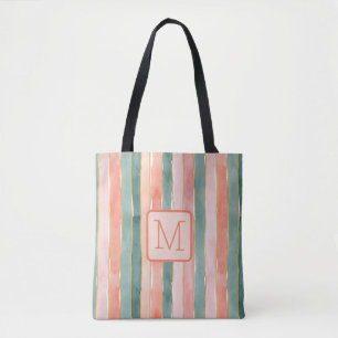 Vertikale Streifen in Pfirsichfarbe Block Monogram Tasche