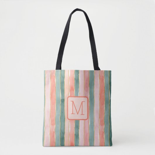 Vertikale Streifen in Pfirsichfarbe Block Monogram Tasche (Vorderseite)