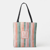 Vertikale Streifen in Pfirsichfarbe Block Monogram Tasche (Rückseite)
