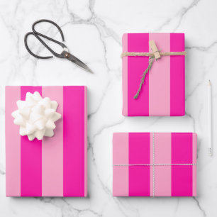 Vertikale Streifen in rosa Geschenkpapier Set