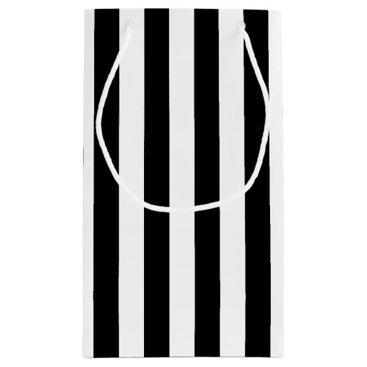 Vertikale Streifen in Schwarz und Weiß Kleine Geschenktüte (Rückseite)