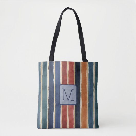 Vertikale Streifen Navy Farbbblock Monogramm Tasche (Vorderseite)