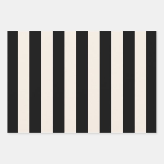 Vertikale Streifen schwarz und cremeweiß gestreift Geschenkpapier Set (Vorderseite)