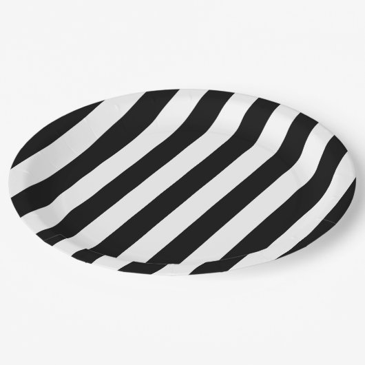Vertikale Streifen schwarz und weiß gestreift Pappteller (Schrägansicht)