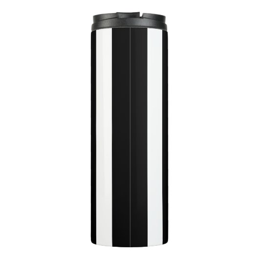 Vertikale Streifen schwarz und weiß gestreift Thermosbecher (Rückseite)